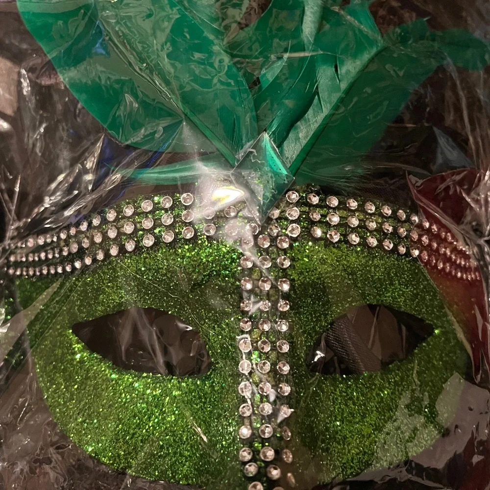 Green Feathered Masquerade Mask